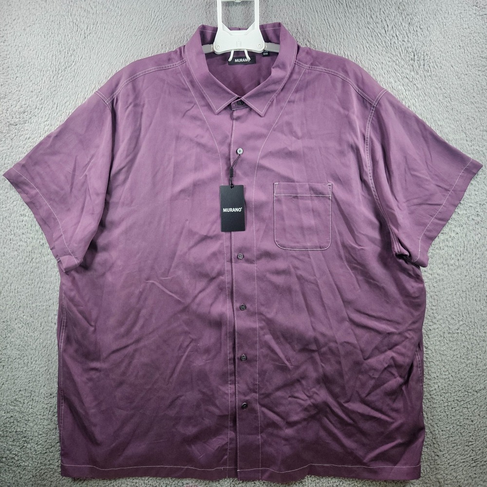 NEW Murano Casual Shirt Men 4XB Button Up Short Sleeve 100% Lyocell Purple